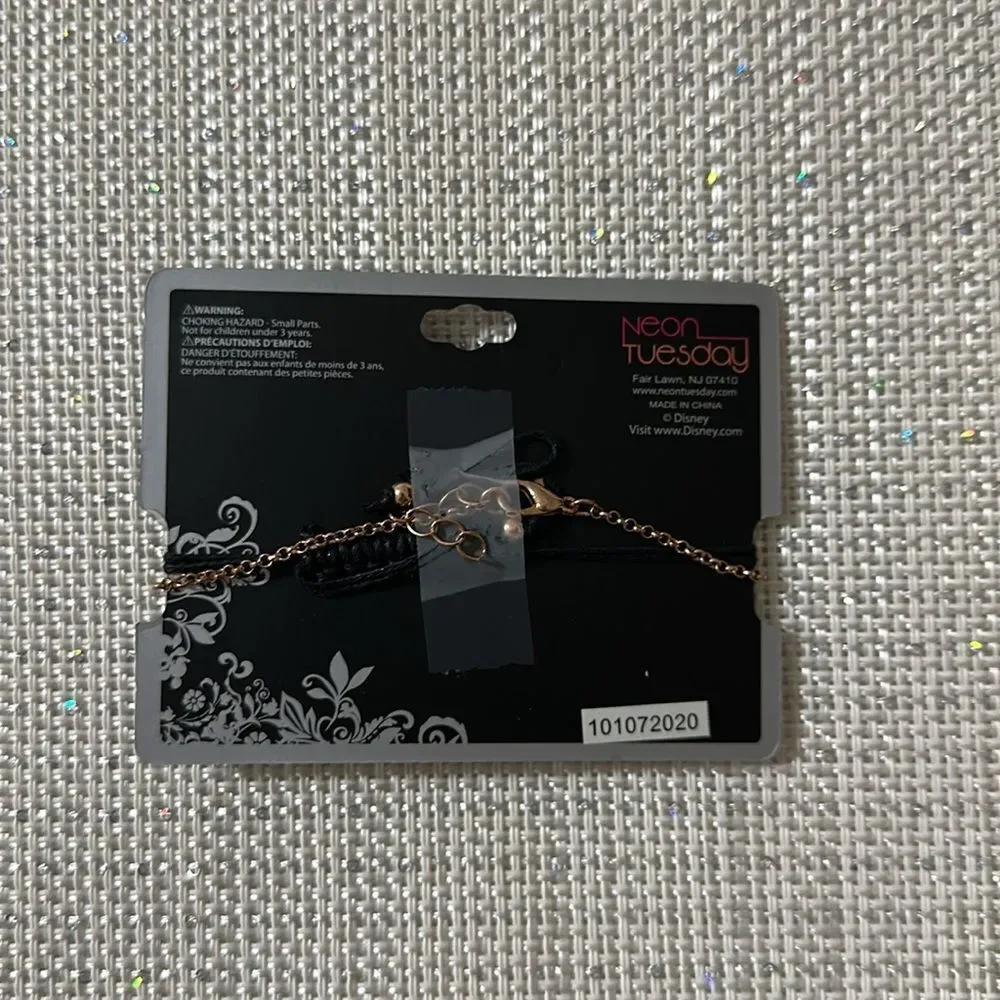 Disney Beauty and the Beast Rose Gold Beaty Lies Within Black Double Bracelet
